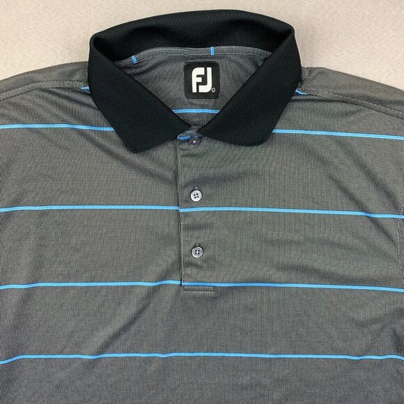 FootJoy Gray and Blue Striped Polo Shirt - Picture 2 of 9